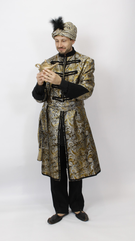 Maharadscha – Inder – 1001 Nacht – Aladin Outfit – Gold (Kaftan, Turban und Schärpe) miete
