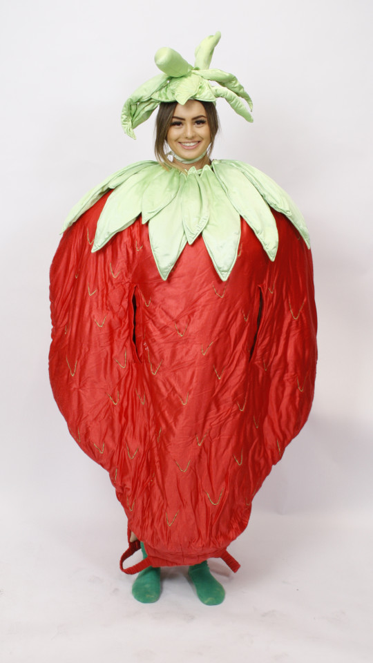 Erdbeere Outfit (Anzug mit Kragen und Mütze) mieten