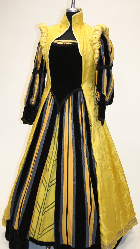 Renaissance Outfit – Damen – Gelb (Kleid, Reifrock und Westenmantel) mieten