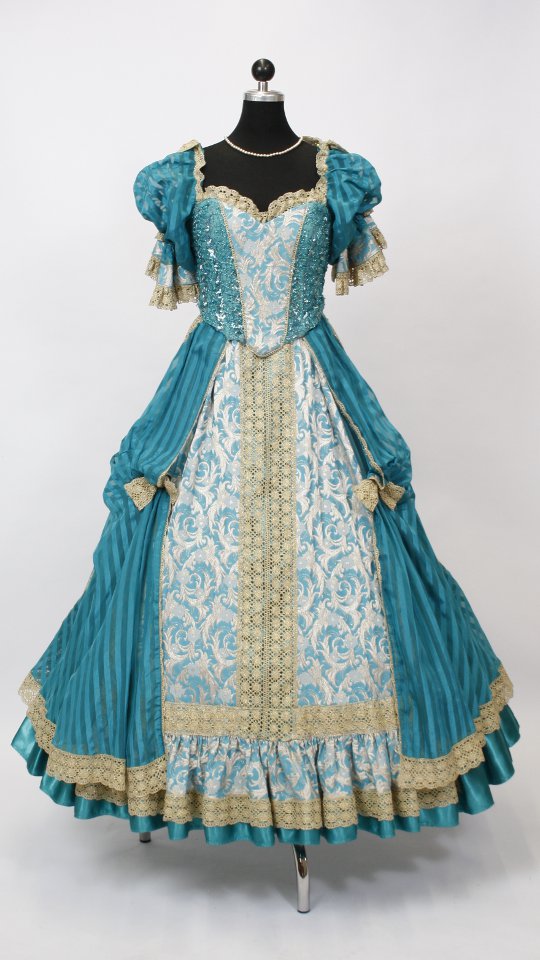 Rokokokleid – Hofdame Outfit – Türkis (Kleid, Reifrock und Kette) mieten