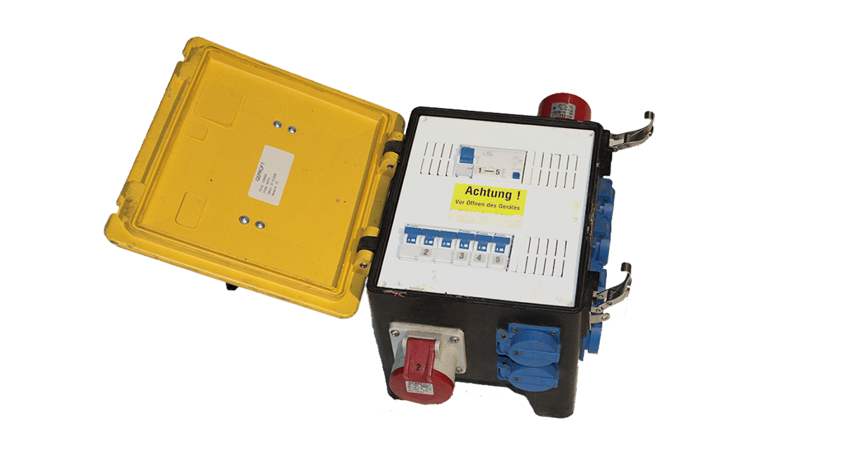 Vollgummiverteiler CEE 32A/400V auf CEE 32A,CEE 16A,Schuko mieten bei Tecstage