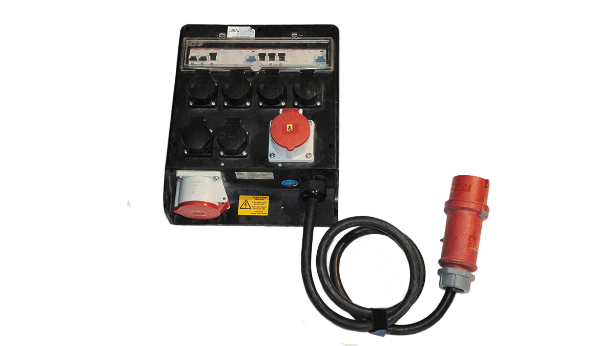 Vollgummiverteiler CEE 32A/400V mit 2 RCDs auf CEE 32 A, CEE 16A, 6 x Schuko mieten mieten