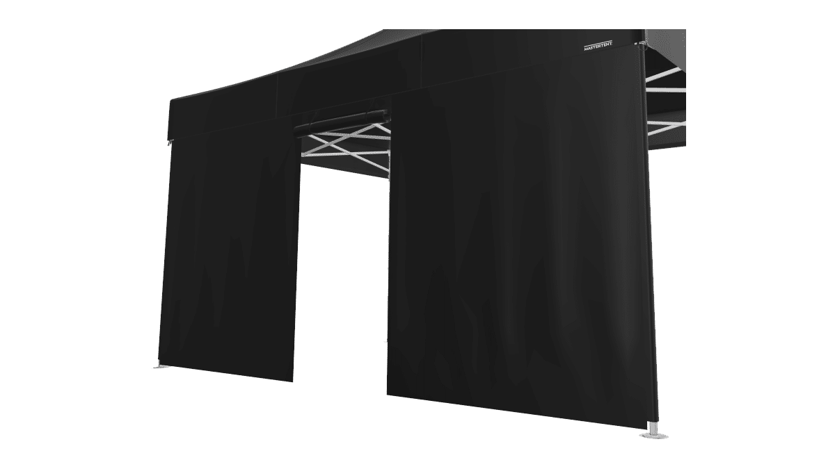 Master Tent – Seitenwand 4,5m | schwarz | mit Reißverschlusstür mieten bei Tecstage