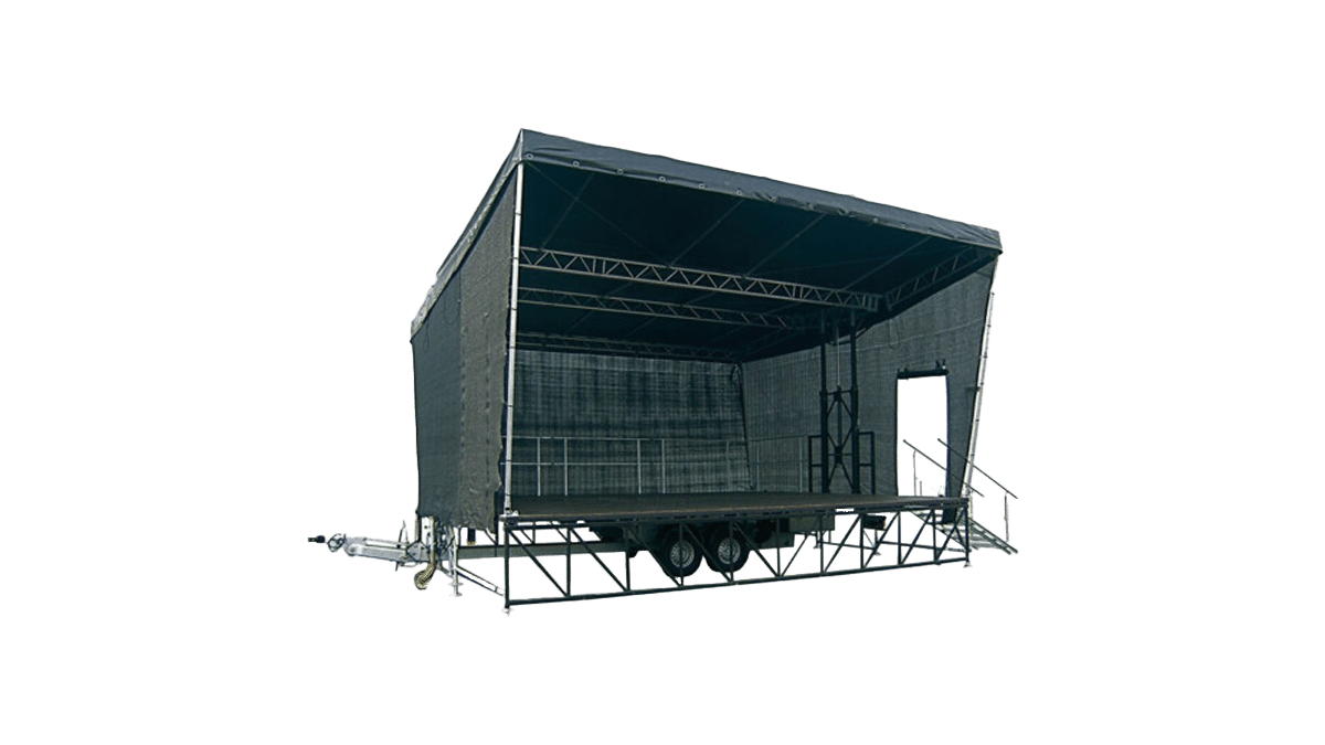 SmartStage 45 – Bühnenanhänger 7,10 x 6,20 | Lichte Höhe 4m | 800 KG Dachlast mieten mieten