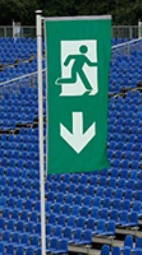 Fahne Notausgang mieten – 2,95 x 1,50 m, schwer entflammbar – 2