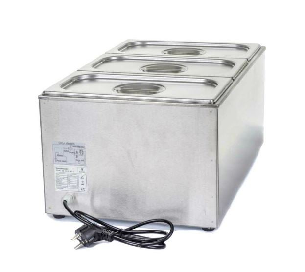 Bain-Marie mieten – Wasserbad-Wärmetheke 1/3 GN Edelstahl, 3 Behälter, bis 95 °C – 2