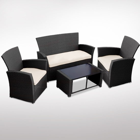 Lounge-Möbel mieten - Poly-Rattan-Set anthrazit für 4 Personen