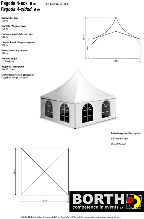 Pagodenzelt 5x5 m mit Spitzdach mieten – elegantes Eventzelt mit abnehmbaren Seitenwänden – 2
