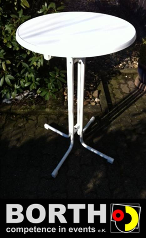 Stehtisch rund mieten – weiß, Höhe 110 cm, für Messe & Hochzeit