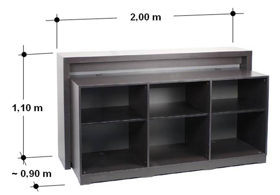 Info-Theke mieten – schwarz mit Acrylglas-Front & Stauraum, 200×110×90 cm – 2