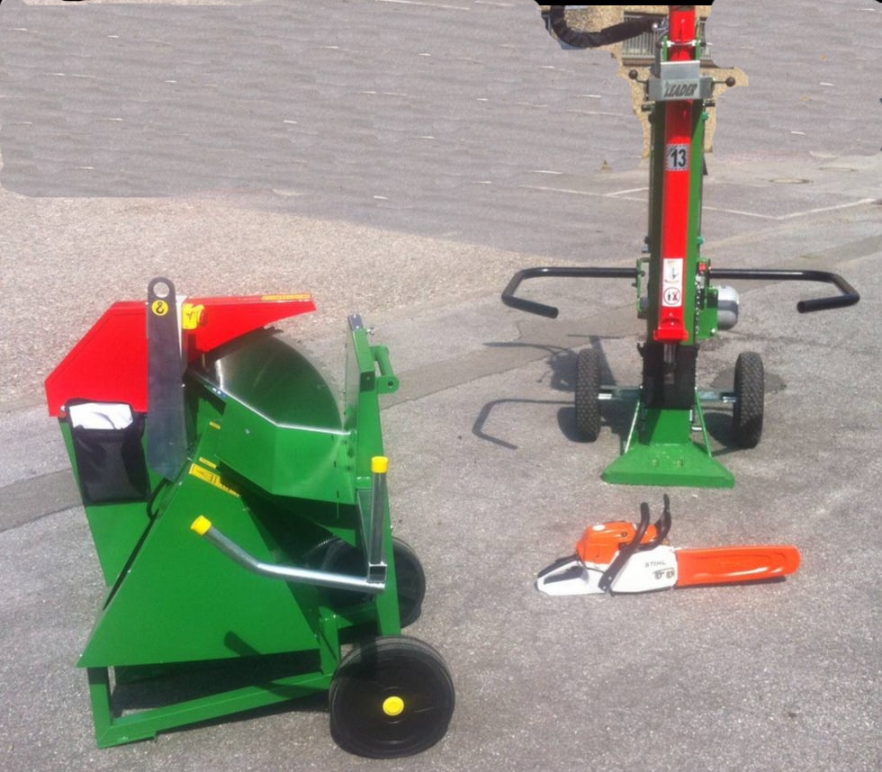 Baumspalter-Set mieten – Spalter 13 t, Wippkreissäge & Kettensäge