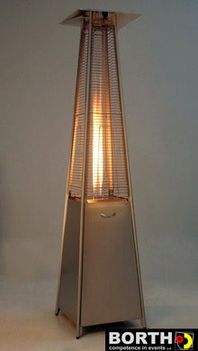 Pyramiden-Heizstrahler mieten – Leuchtturm-Gasheizer, 10,5 kW, Edelstahl
