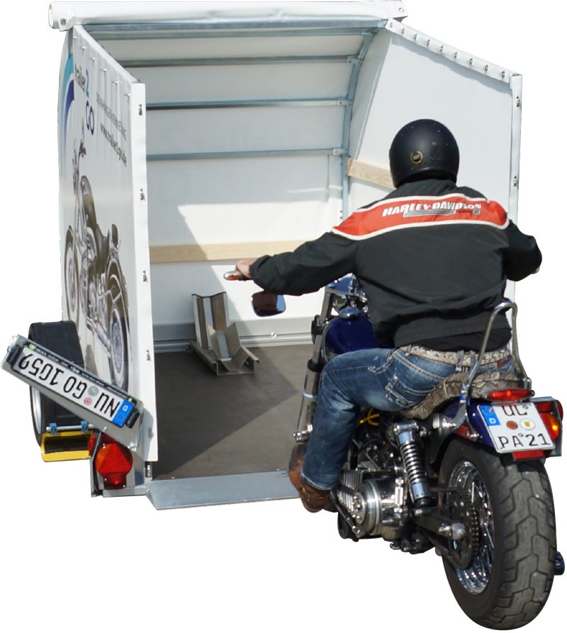 Motorradanhänger L mieten – 1 Motorrad, gebremst 1,3 to., absenkbar, mit Plane – 4
