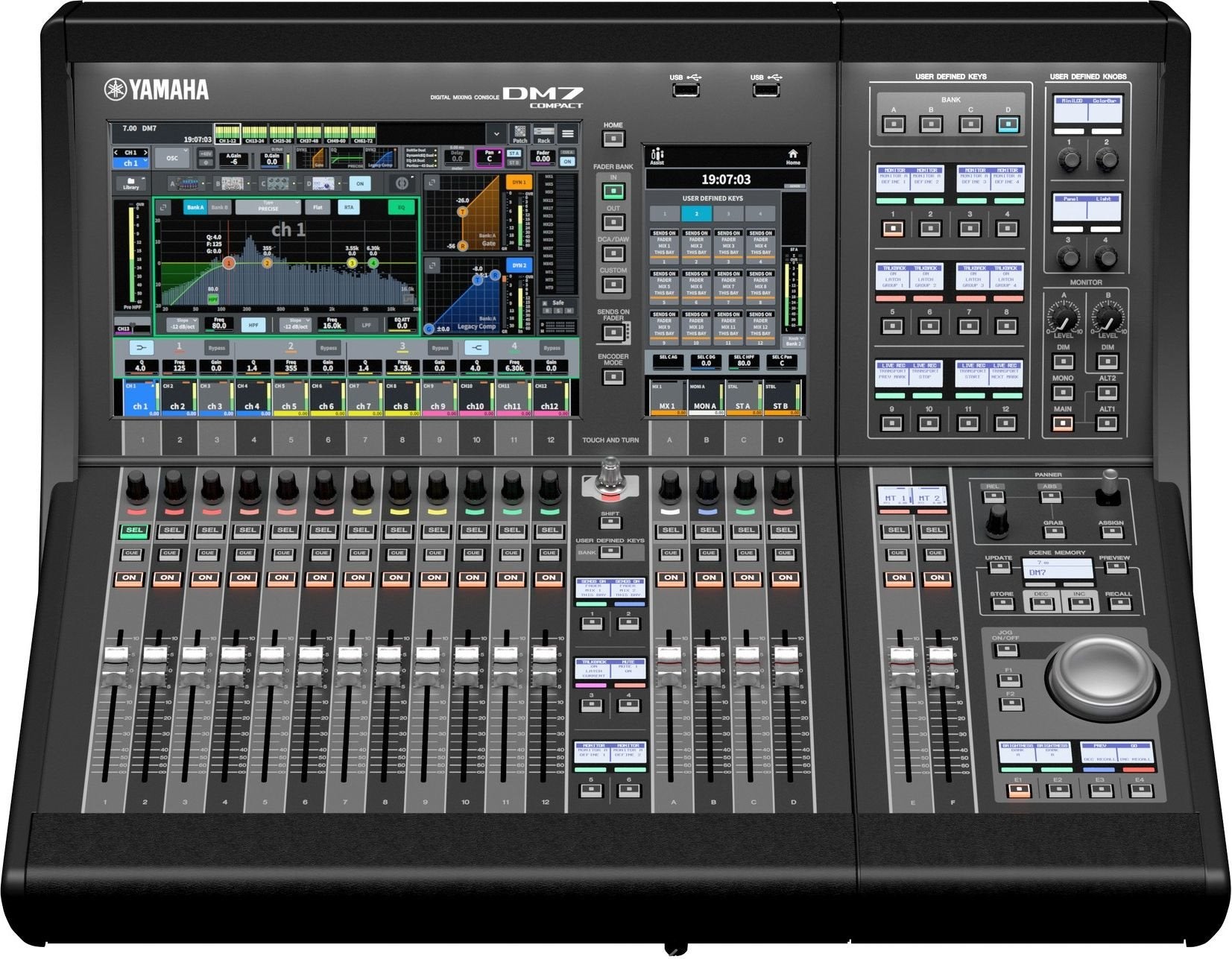 Yamaha DM7 Compact mieten – Dante-Digitalmischpult, 72 Kanäle, 16 Fader