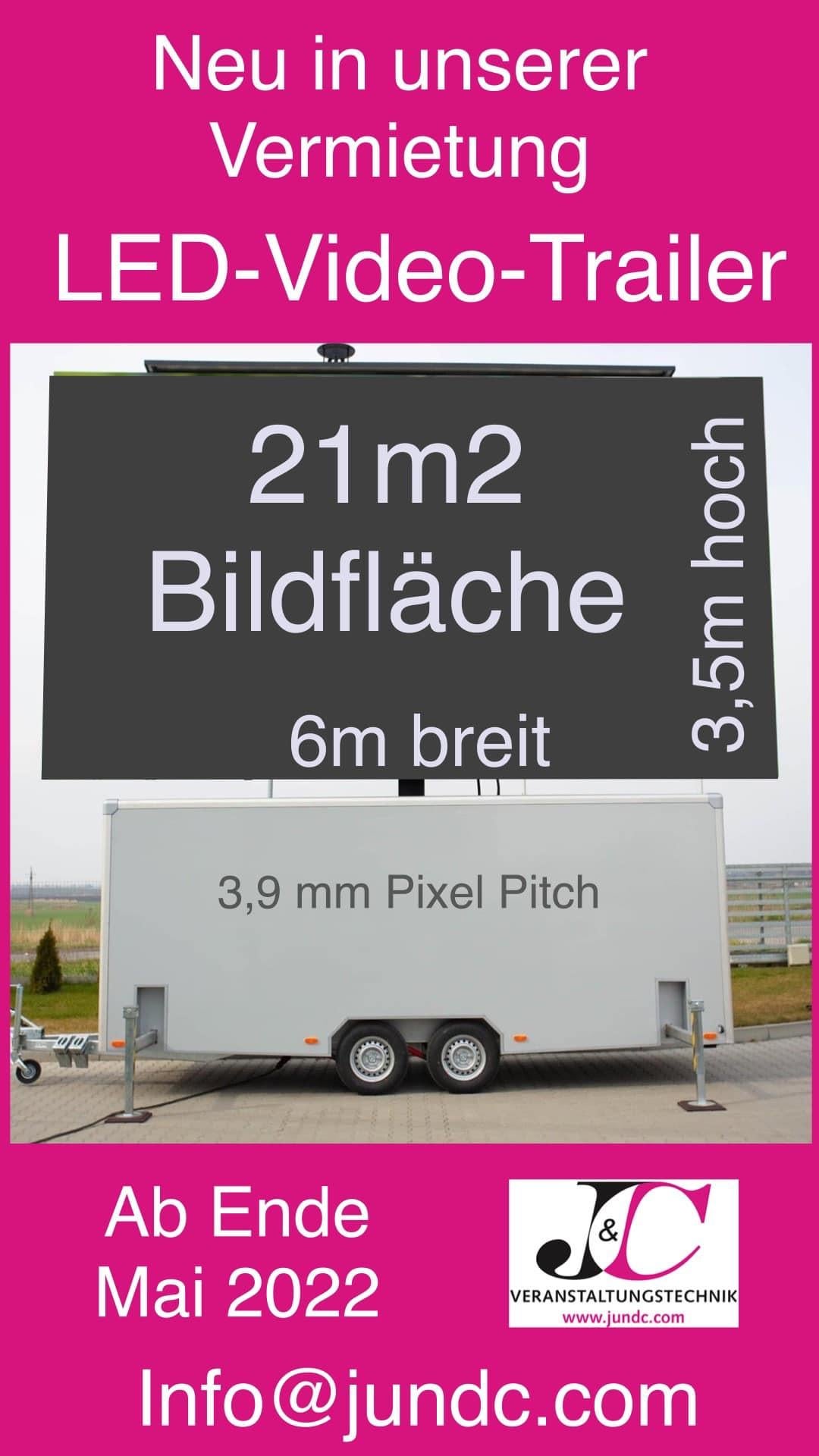 LED-Trailer mieten – 21 m² mobile LED-Wand, 600x350 cm, 16:9, 3,9 mm – 4