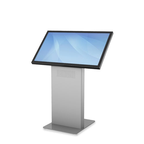 Displaypult 42 Zoll mieten – silbergrau, für Messe & Event