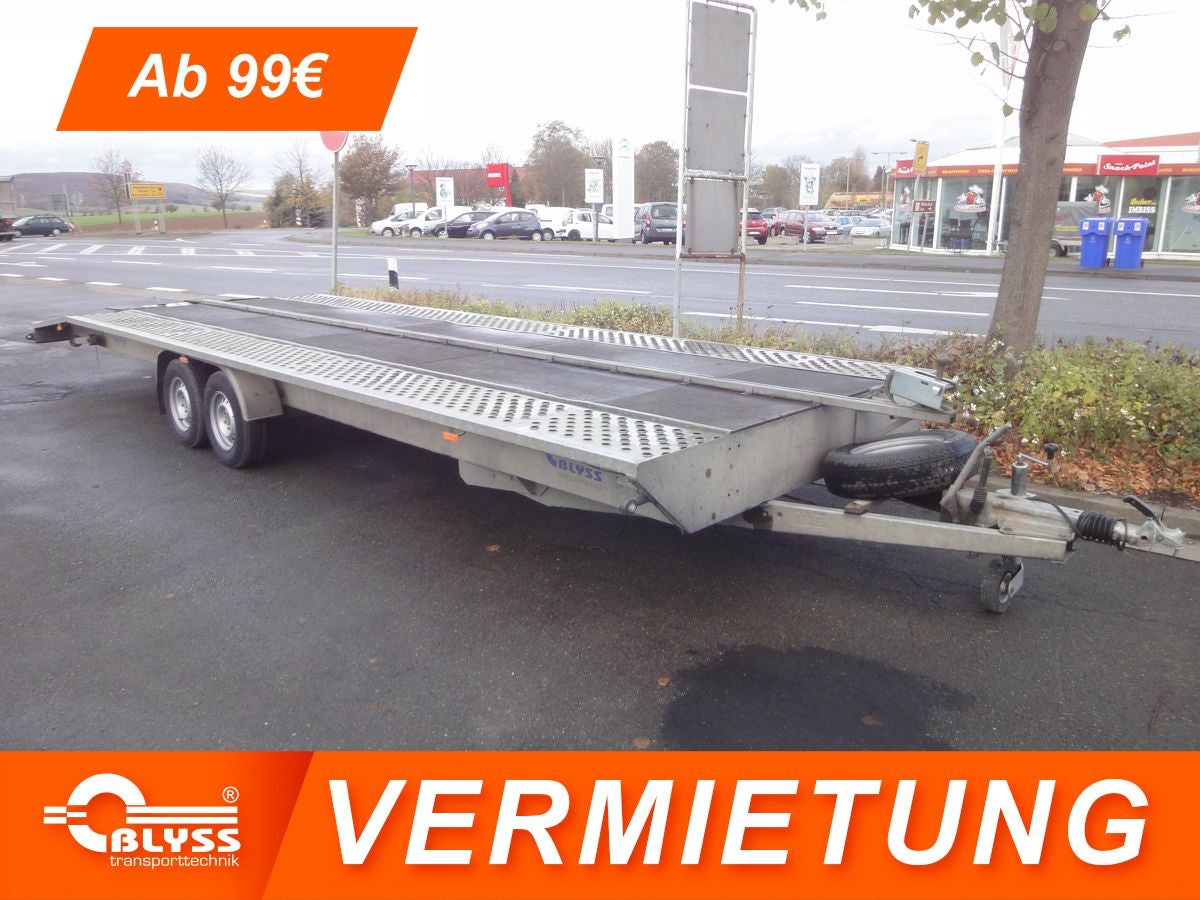 Autotransporter mieten – Anhänger für 2 Autos, 860x250 cm, 3500 kg zGG, mit Seilwinde