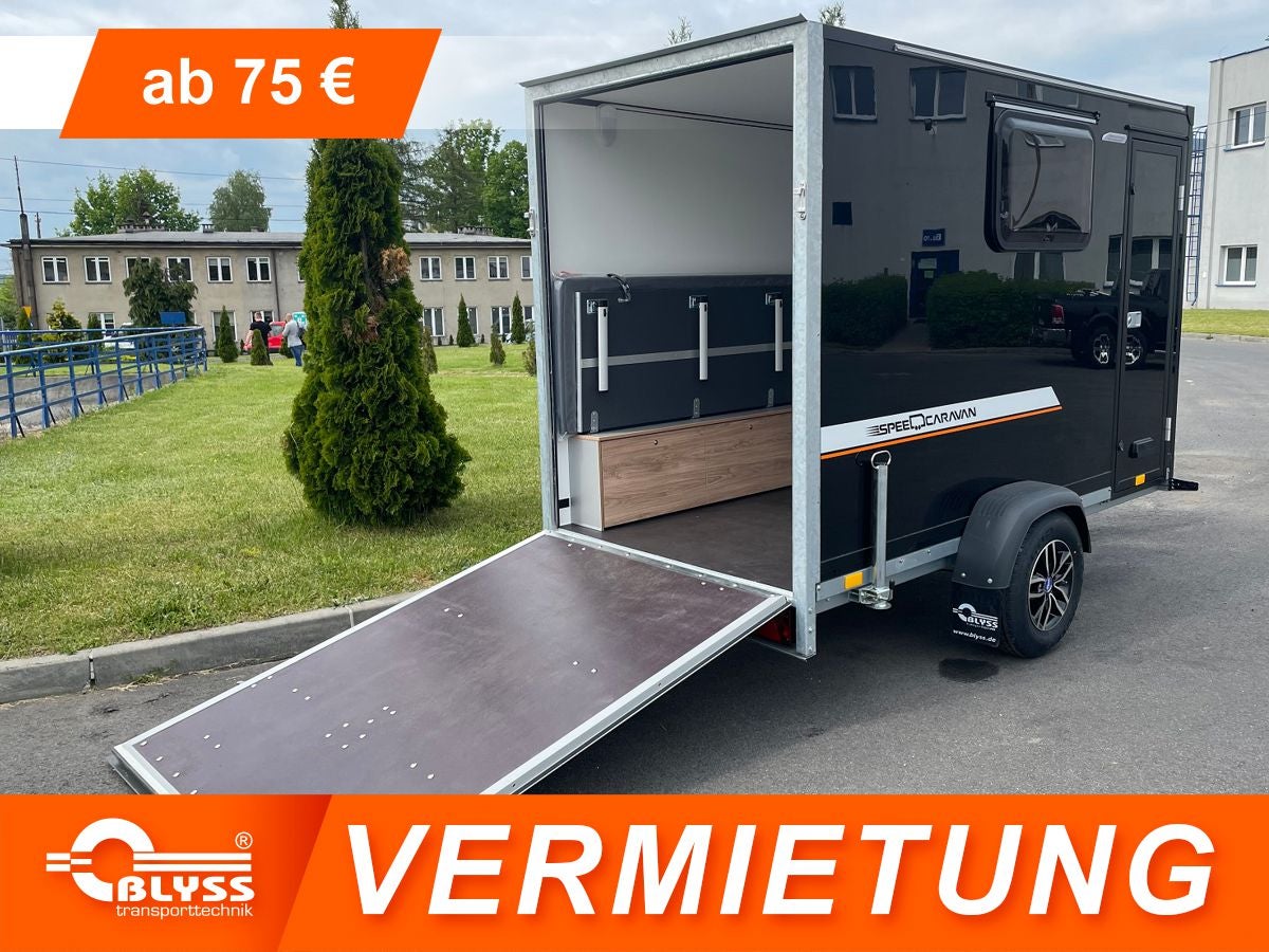 Motorrad-Kofferanhänger mieten – Speedcaravan 311 mit Heckklappe, 1300 kg zGG