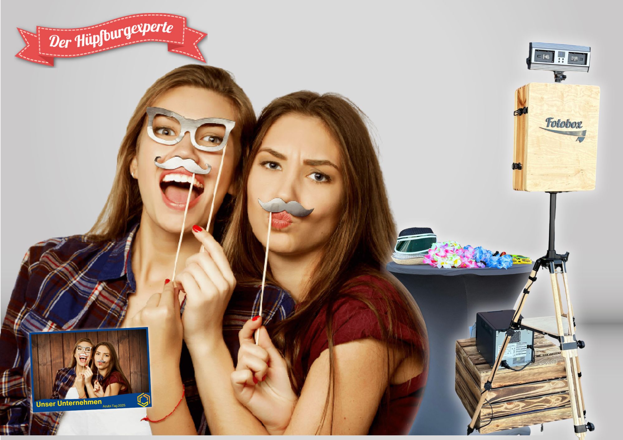 Fotobox mieten in Dresden – Fotobooth inkl. Hintergrundwand, Requisiten & Branding-Layout