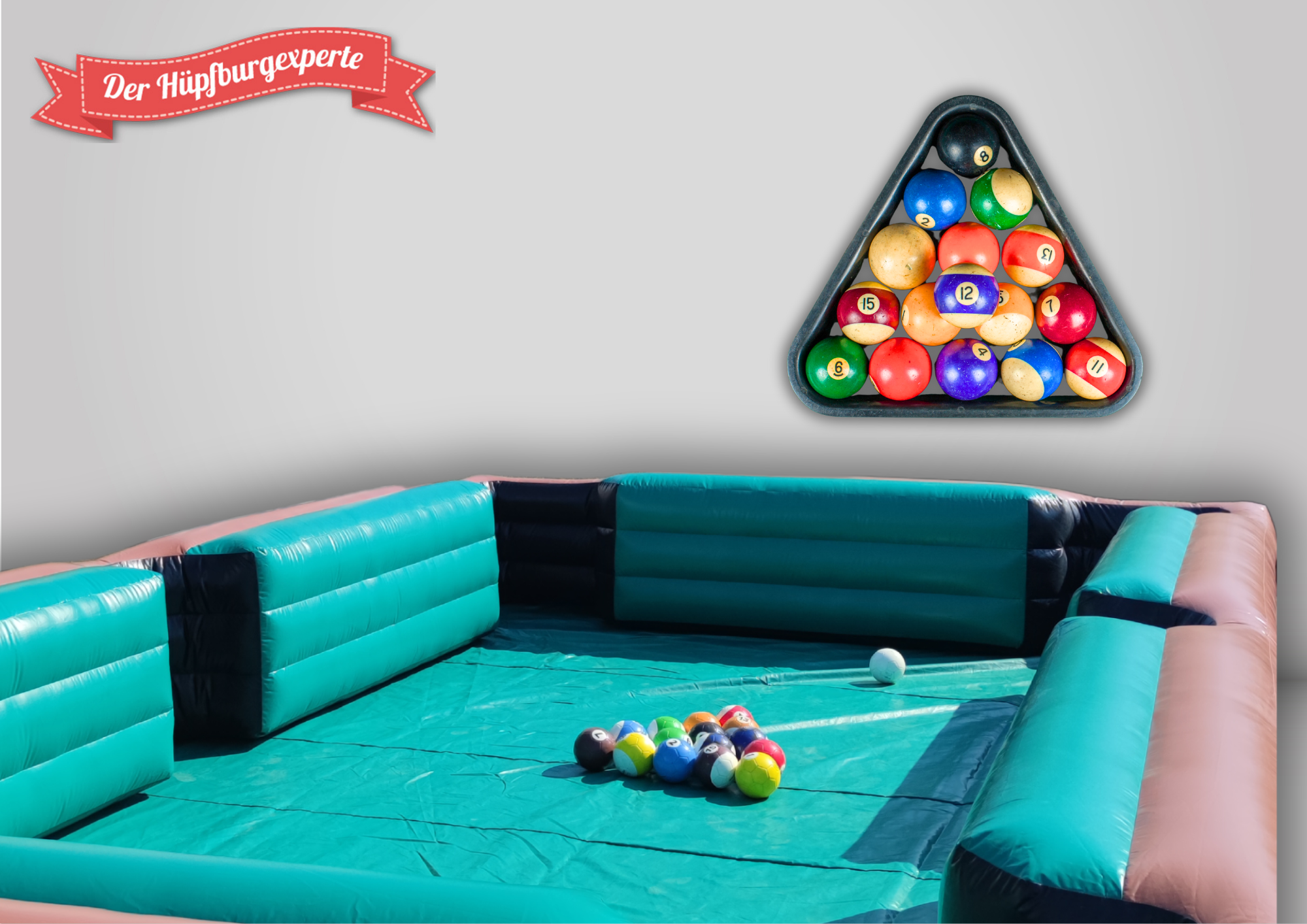 Fußball-Billard mieten – XXL-Billardfeld 9x5 m mit 15 Bällen für Firmen- & Teamevent