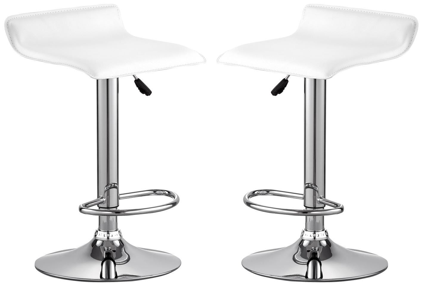 Barhocker weiß mieten – Lederoptik mit Lehne, höhenverstellbar, Chromfuß