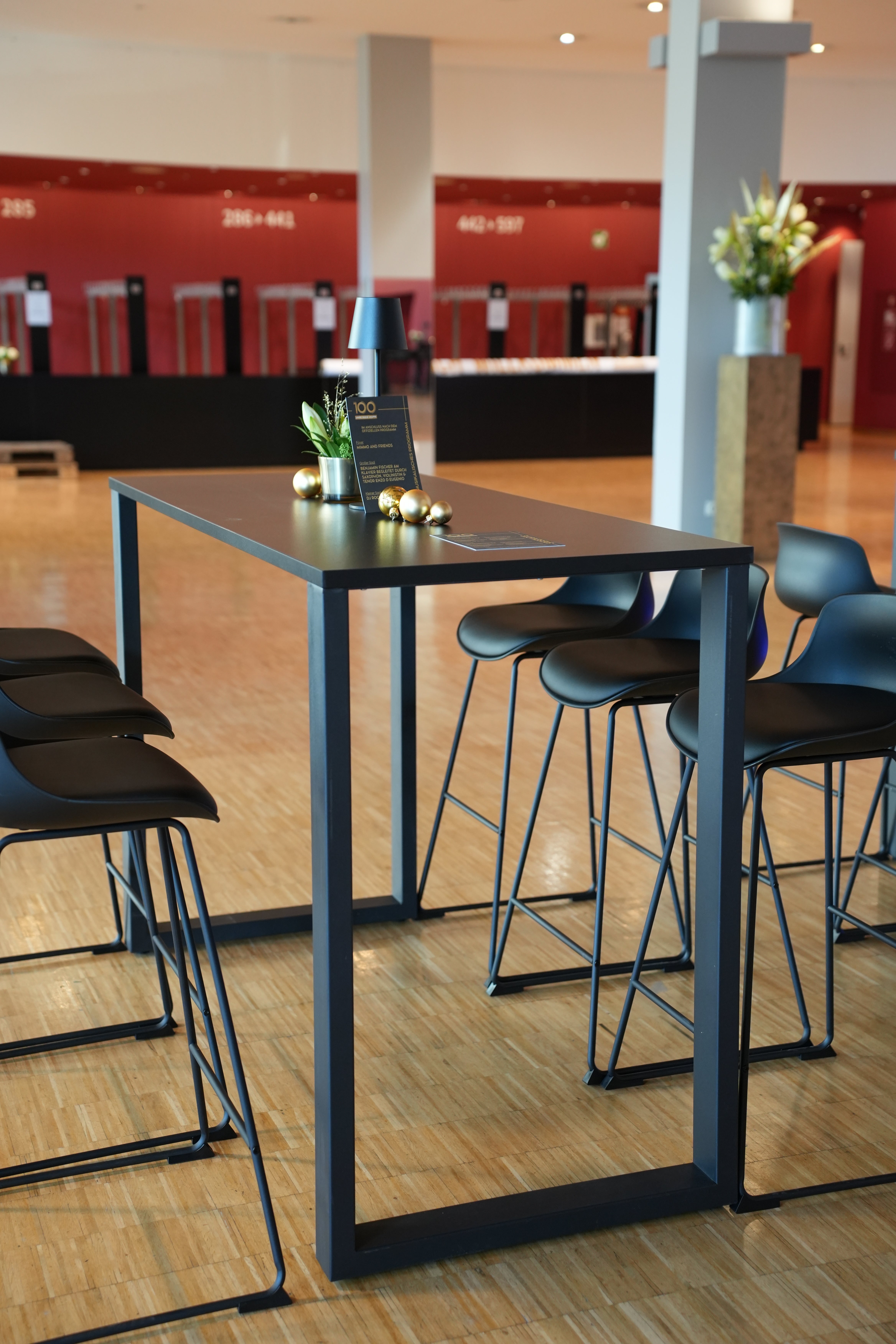 Hochtisch mieten – schwarz, Metallgestell, 160 x 70 cm