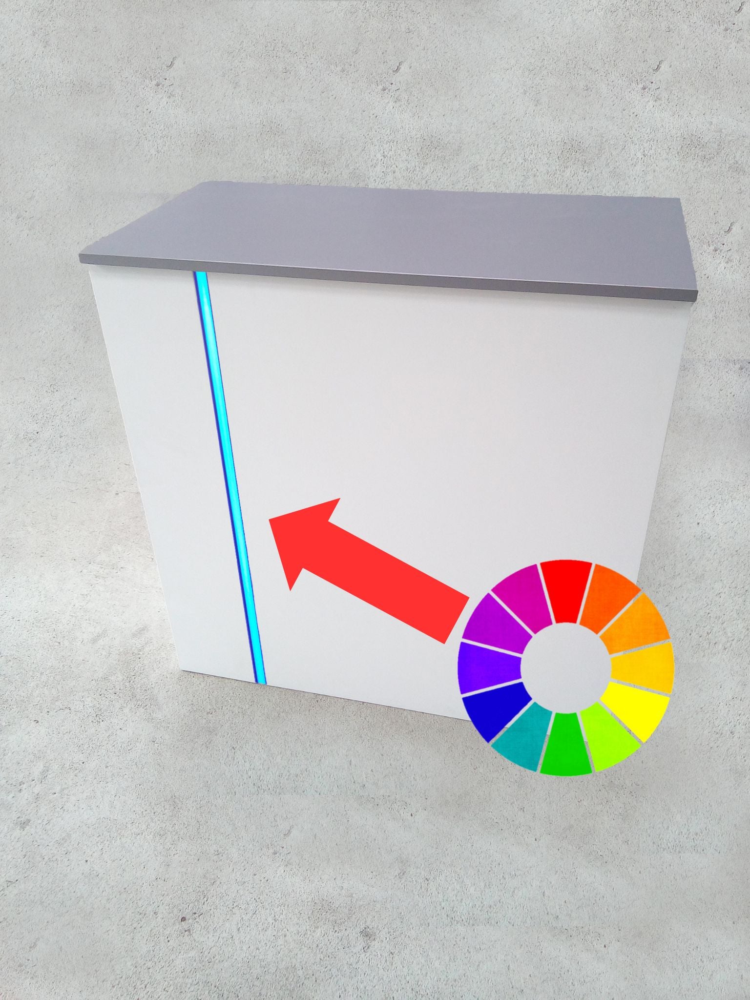 Messetheke mit LED-Beleuchtung mieten – bunt, weiß – 2