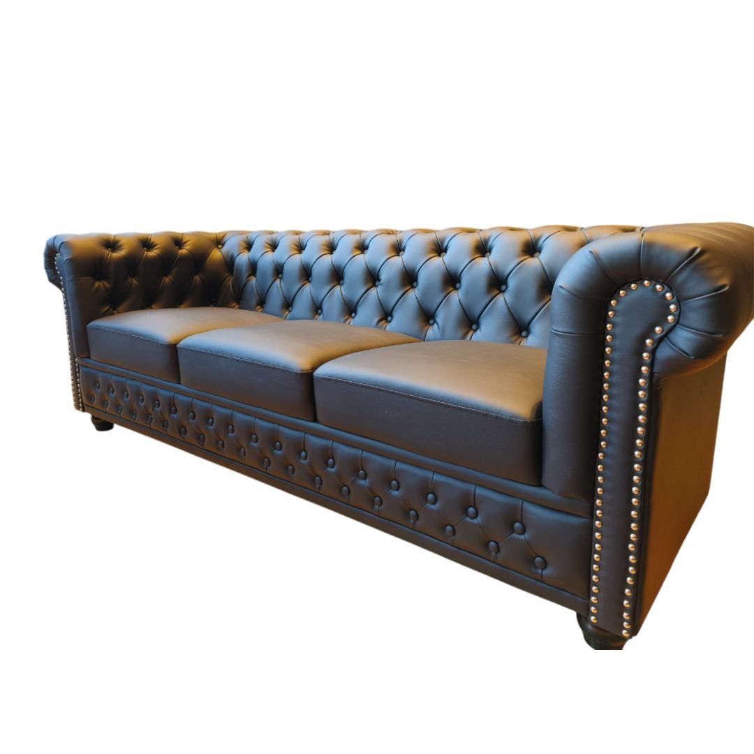 Chesterfield Sofa mieten – 3-Sitzer, schwarz Kunstleder