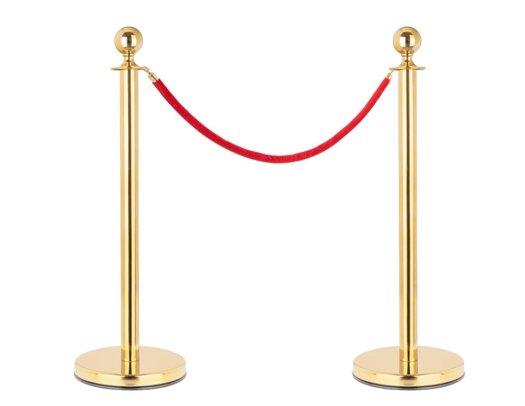 Absperrständer Gold mieten – Tensatoren & Personenleitsystem mit Stoffband