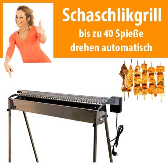 Schaschlik-Grill mieten – 40 Spieße drehen vollautomatisch