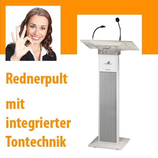 Rednerpult mieten – Profi-Stehpult mit Mikrofon, Lautsprecher & Leselampe