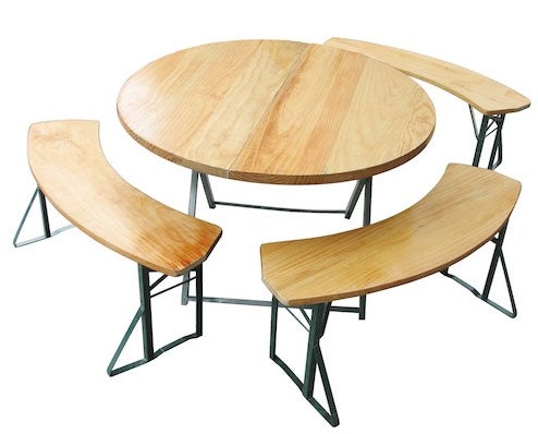 Biertischgarnitur rund mieten – 120 cm klappbar, 3 Bänke für 6 Personen – 2