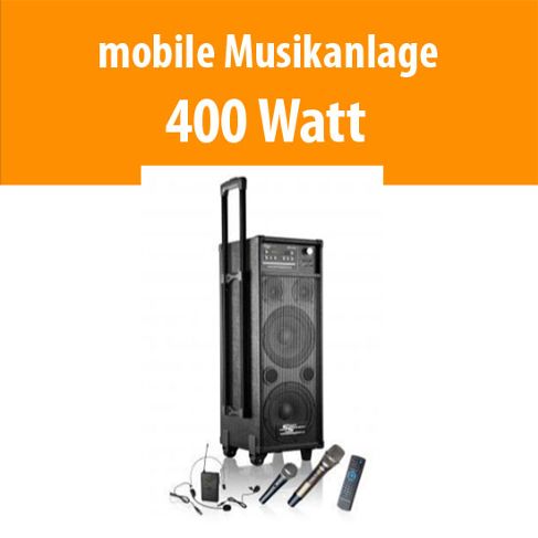 Mobile Musikanlage mieten – 400 W Akku-Soundsystem mit Bluetooth & USB