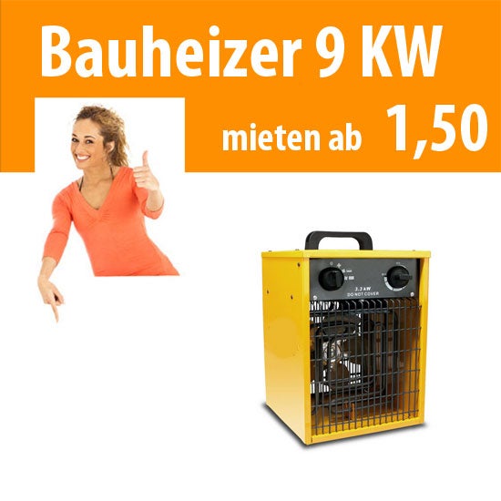 Elektroheizer 9 KW mieten – mobile Bauheizung, Heizlüfter & Heizgebläse für die Baustelle