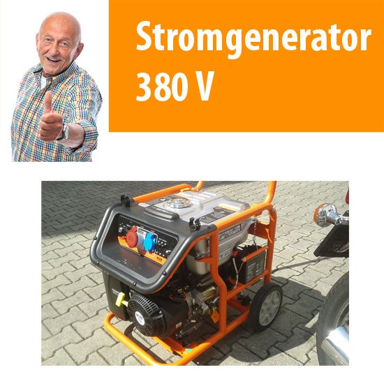Stromaggregat mieten – Benzin-Stromerzeuger 380 V / 230 V bis 5.400 W, Notstromaggregat