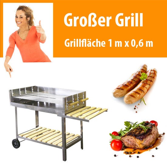 Edelstahl-Gastronomiegrill mieten – großer Holzkohlegrill für Familienfest & Event