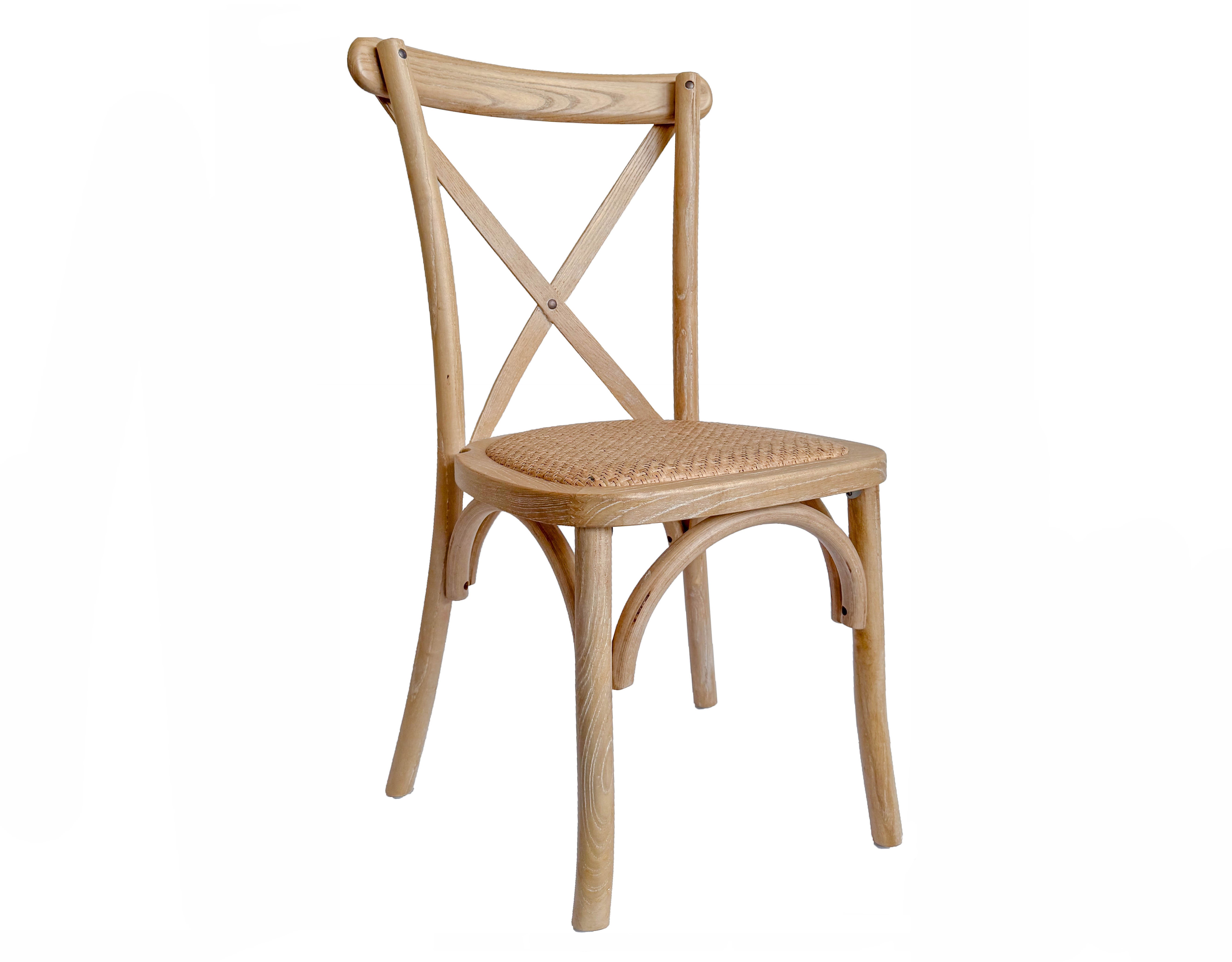 Crossback Holzstuhl PROVENCE mieten - mit Rattan-Sitzfläche, naturbraun, Hochzeitsstuhl