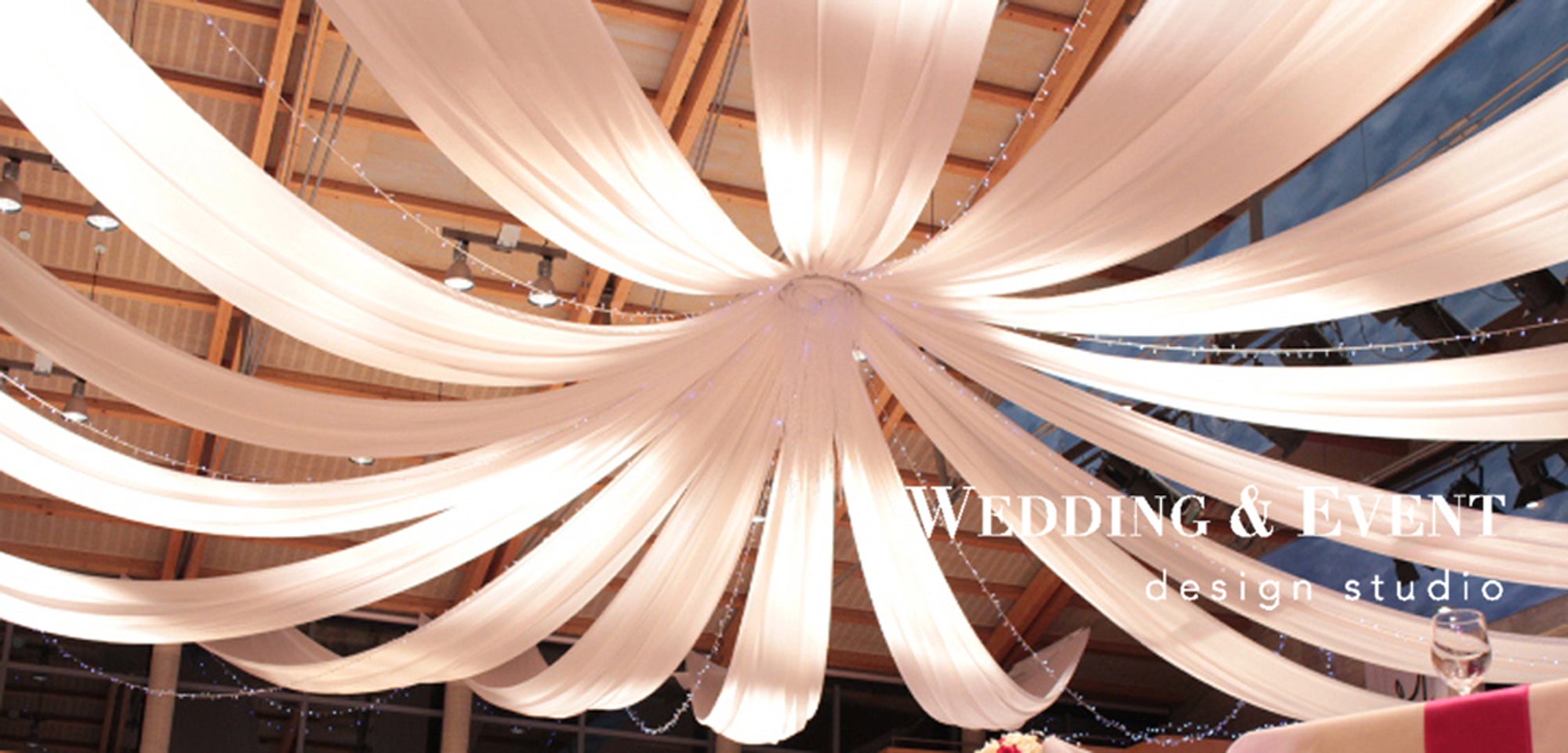Baldachin Dekohimmel mieten mit LED-Beleuchtung - Hochzeit Deckendekoration Verleih