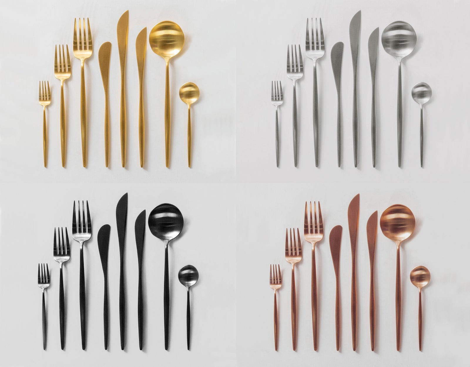 Besteck STILETTO mieten - mattes Gold, Silber, Schwarz - hochwertiger Stahl, titanbeschichtet