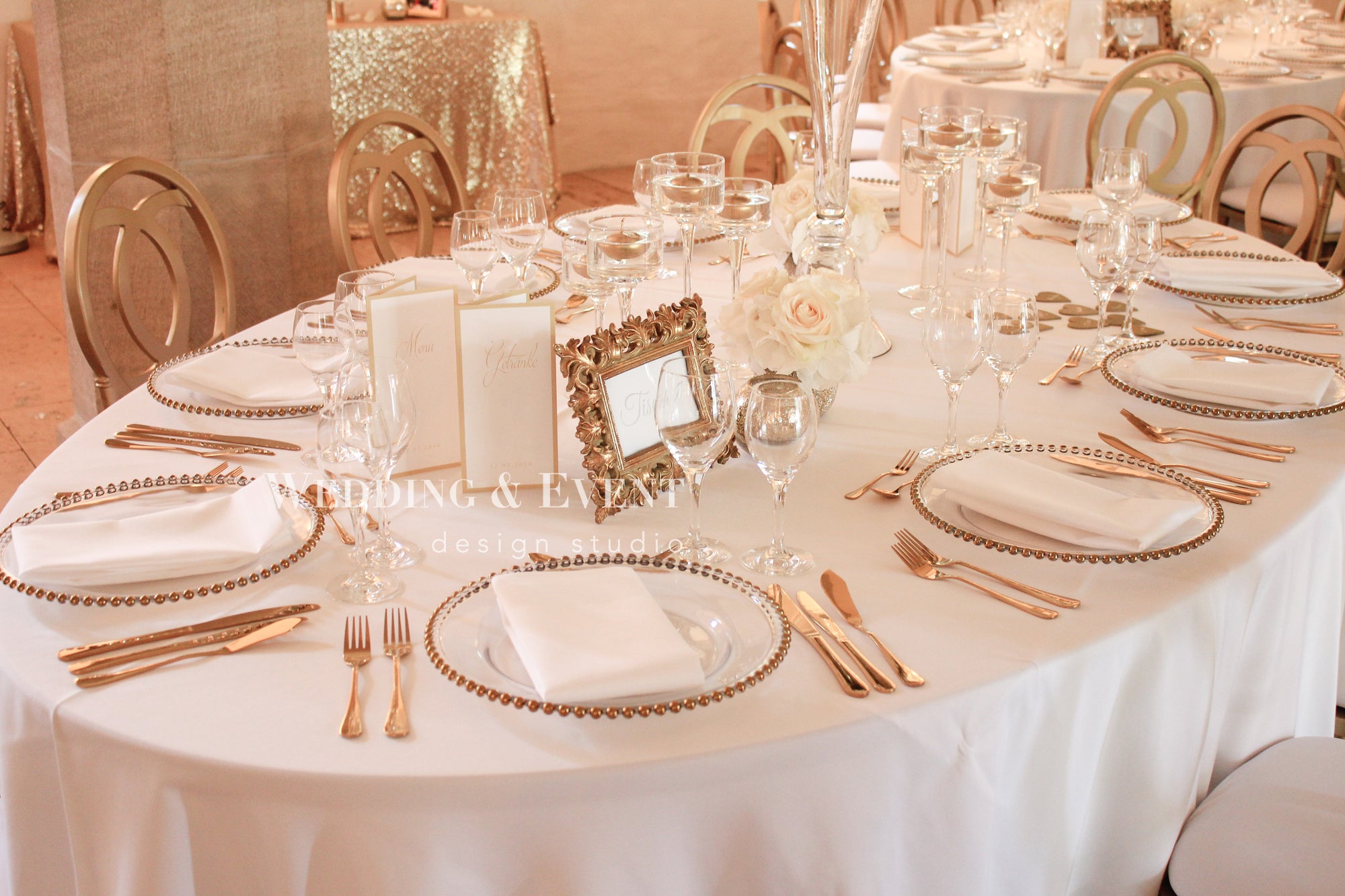 Goldenes Besteck mieten - Hochzeit & Event Tafeldekoration, rostfreier Stahl – 2