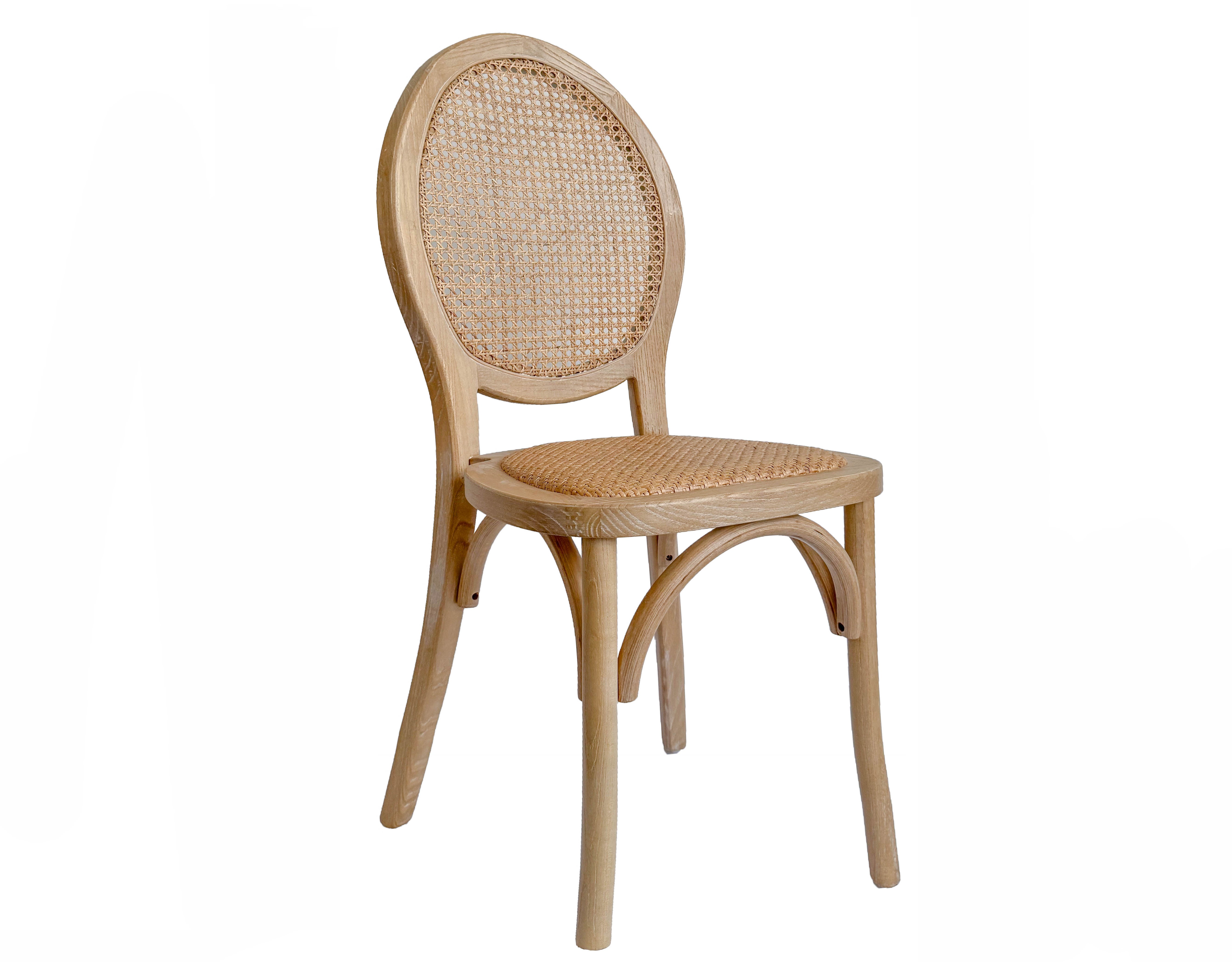 Holzstuhl LOUIS mieten - naturbraun mit Rattan-Sitzfläche, Hochzeitsstuhl