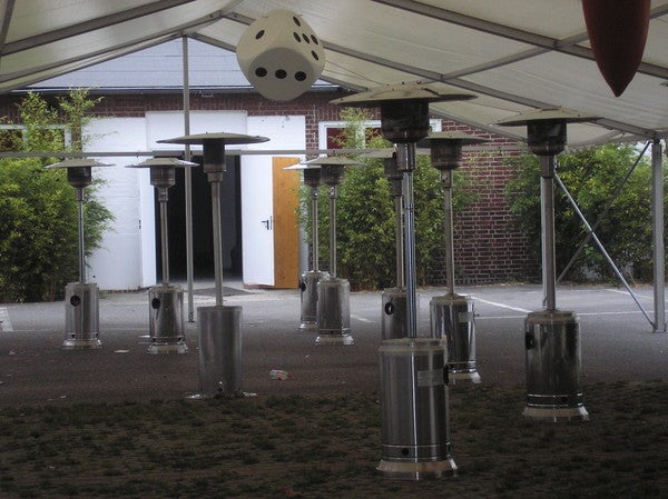 Heizpilz mieten – Gas-Heizstrahler 11 kW, 220 cm, Edelstahl oder weiß