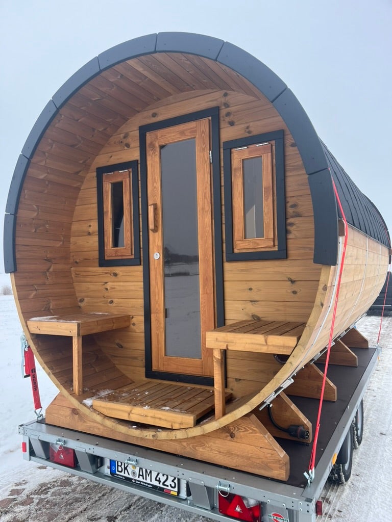 Mobile Fasssauna auf Anhänger mieten – Wellness für Events & Wochenenden – 4