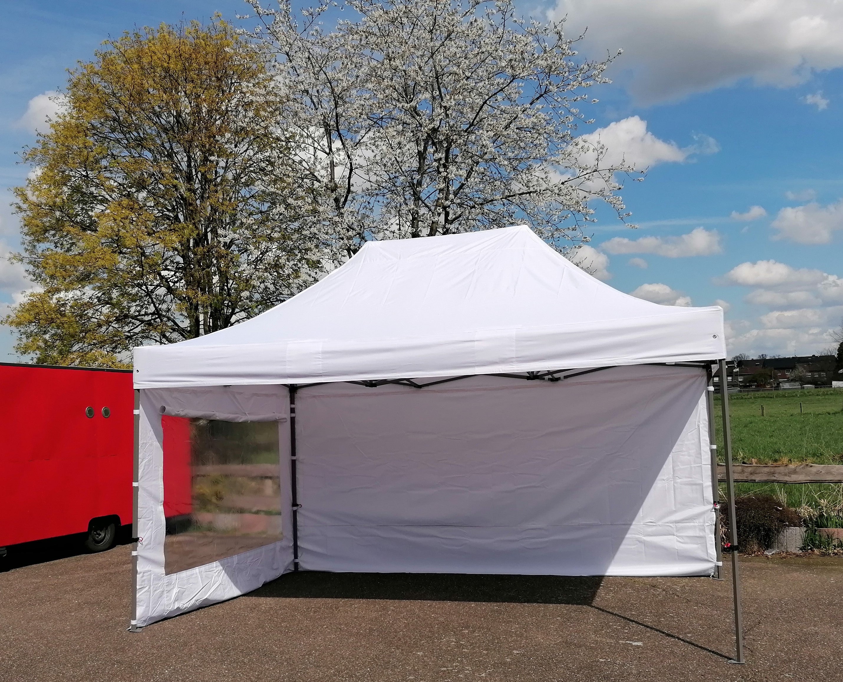 Faltpavillon mieten 3 x 4,5 m - Partyzelt Schnellbauzelt mit 2 Seitenteilen, wasserdicht