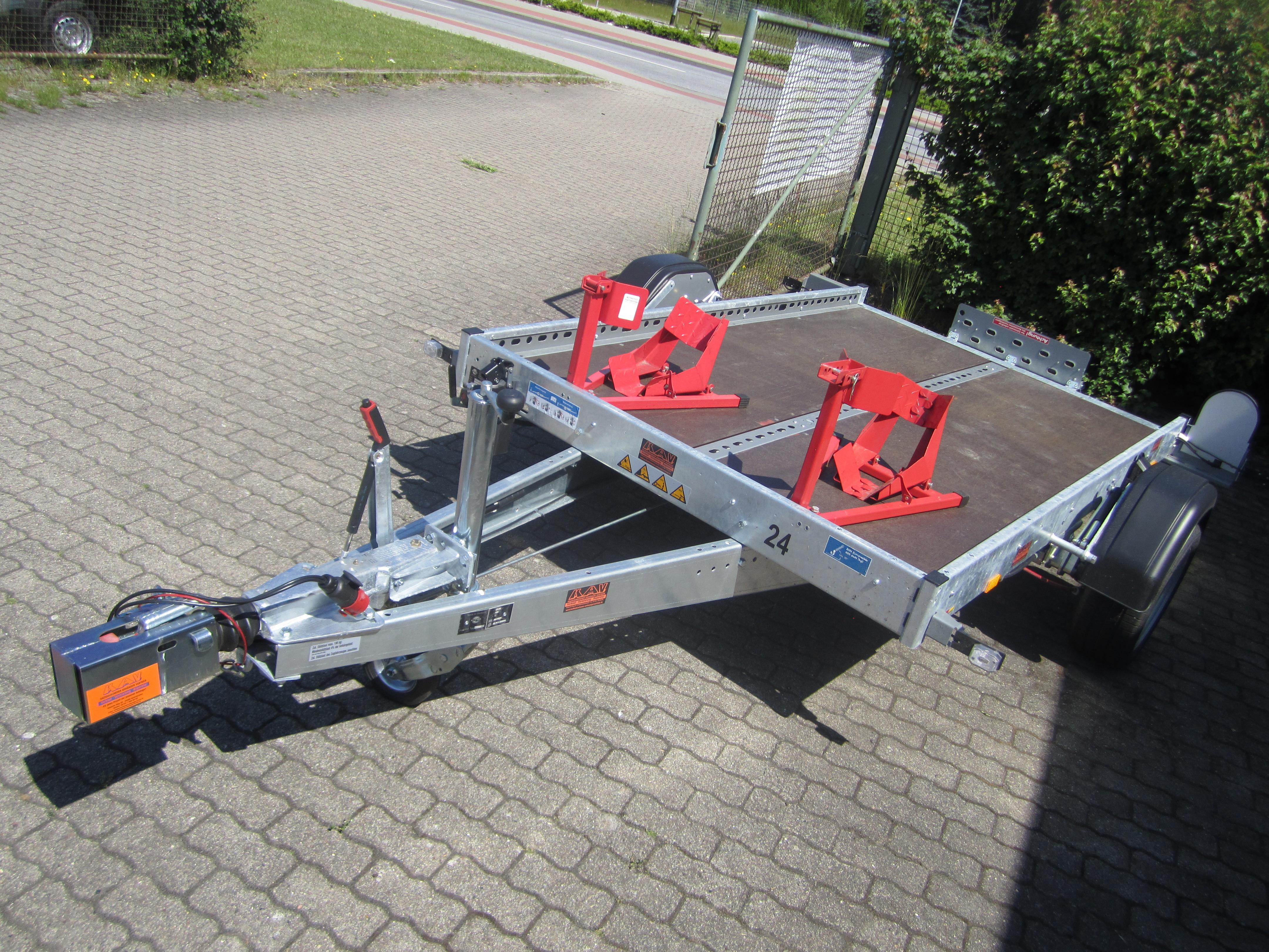 Motorrad Anhänger 1300 KG Absenkbar für1-2 Motorräder Anhänger Mieten PKW Anhänger Autotransport Kofferanhänger Motorrad Anhänger Trailer Planen Anhänger Kipper