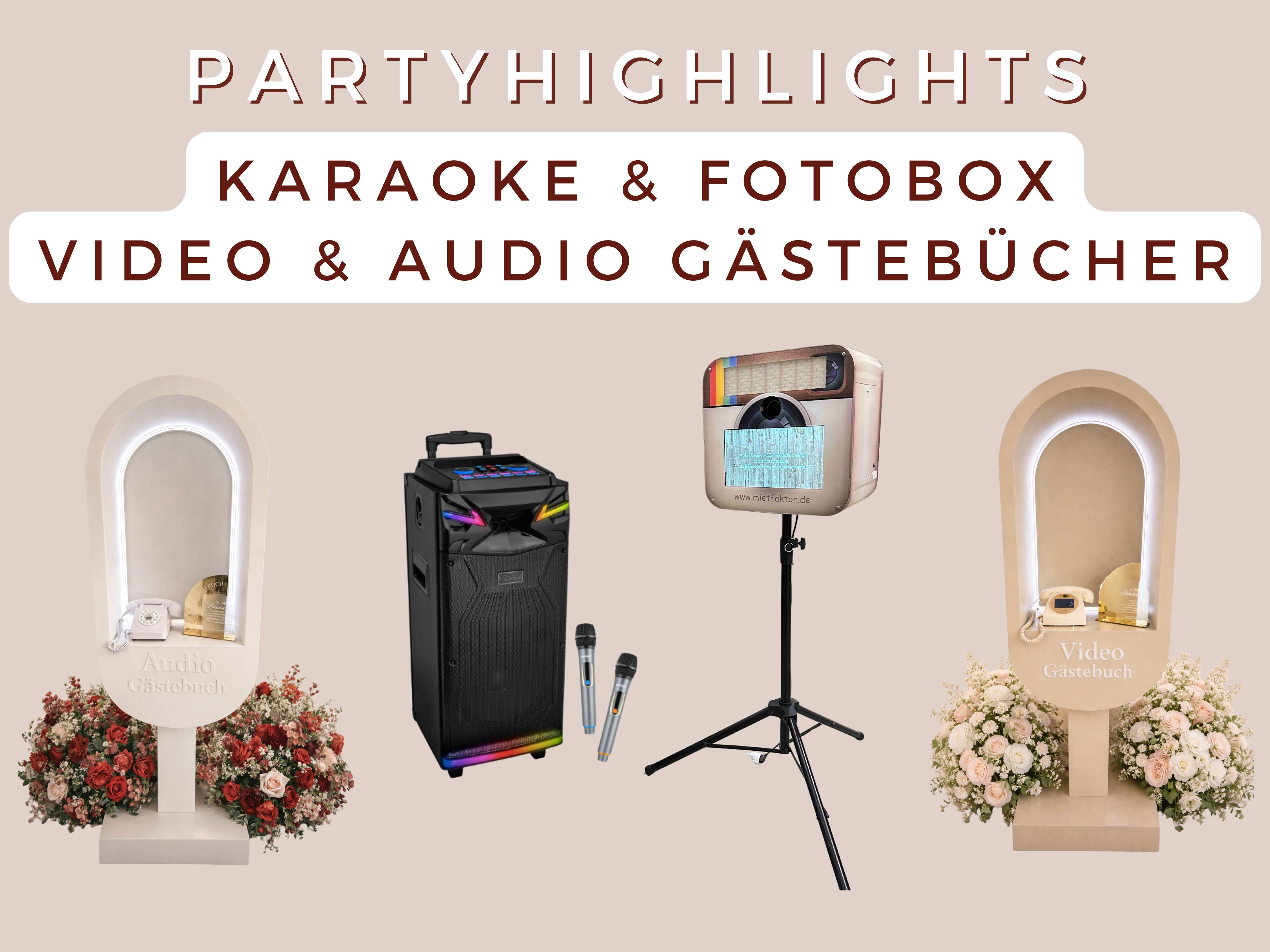 Fotobox, Karaoke & Video-/Audio-Gästebuch mieten – Partyhighlights für Ihr Event