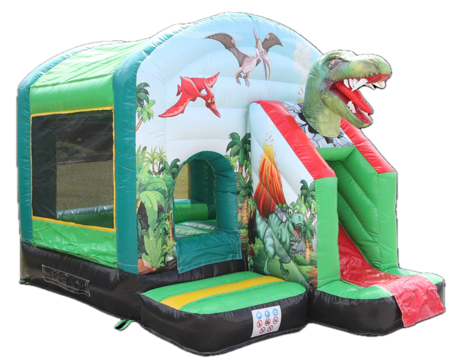 Dino-Hüpfburg mit Rutsche mieten – Indoor & Outdoor, 5–6 Kinder