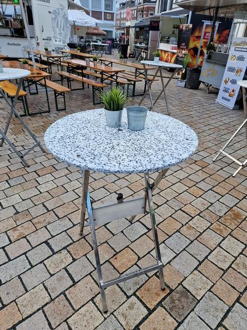 Stehtisch mieten – hochwertig & edel, Edelstahl, 80 cm Durchmesser – 3