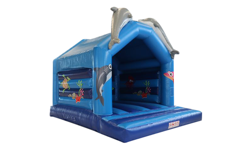 Hüpfburg "Flipper" mieten – 6 x 6 m, Delfin-Design für Kinder