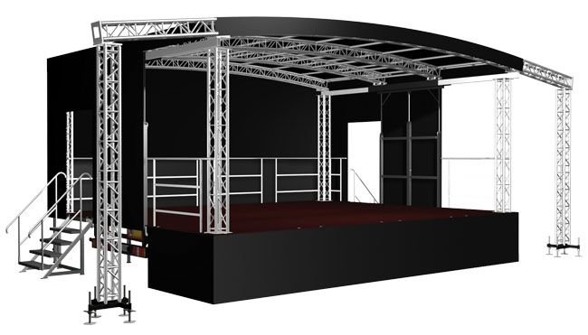 Rundbogen Trailerbühne mieten – mobile Open Air Bühne 8x6m 48qm – 2